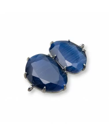 Connettore Componente Di Ottone Con Occhio Di Gatto Incastonato 22x35mm 6pz Rodiato Blu- A DUE PEZZI | Worldofjewel.com