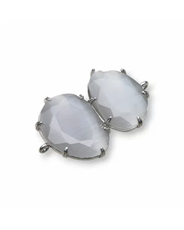 Connettore Componente Di Ottone Con Occhio Di Gatto Incastonato 22x35mm 6pz Rodiato Grigio- A DUE PEZZI | Worldofjewel.com