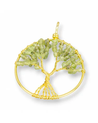 Pendente Albero Della Vita Con Pietre Dure 50mm 2pz Dorato Peridoto-CIONDOLI DI OTTONE | Worldofjewel.com