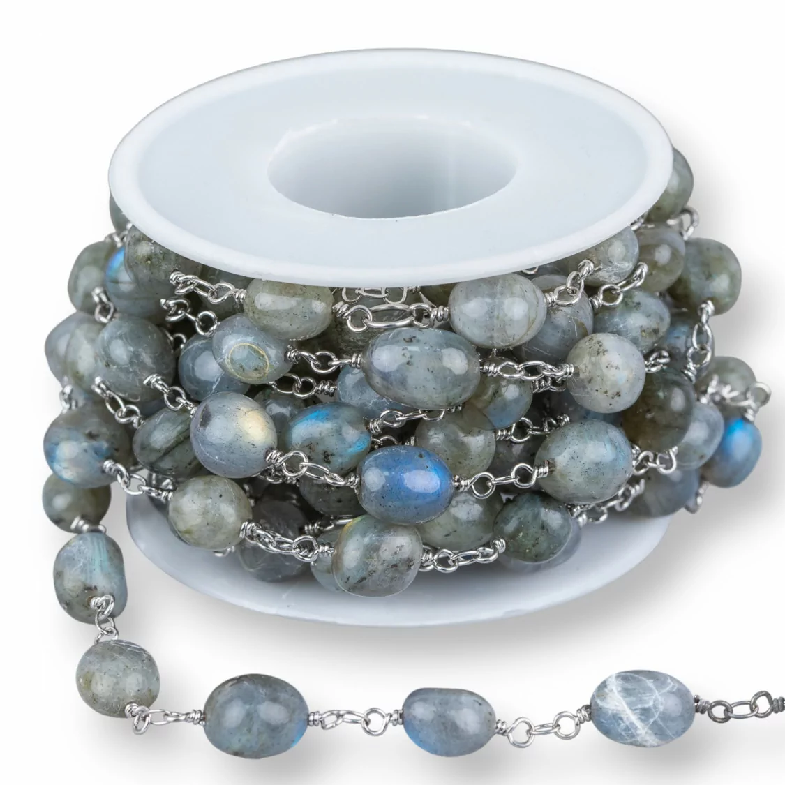 Catena Rosario Di Ottone Con Pietre Dure Sassi Burattati 1 Metro Rodiato Labradorite Grande-CATENE ROSARIO PERLINE | Worldofjewel.com