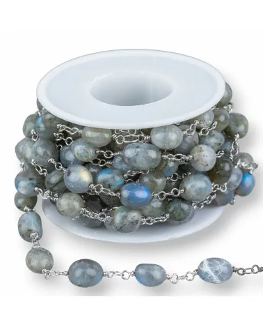 Catena Rosario Di Ottone Con Pietre Dure Sassi Burattati 1 Metro Rodiato Labradorite Grande-CATENE ROSARIO PERLINE | Worldofjewel.com