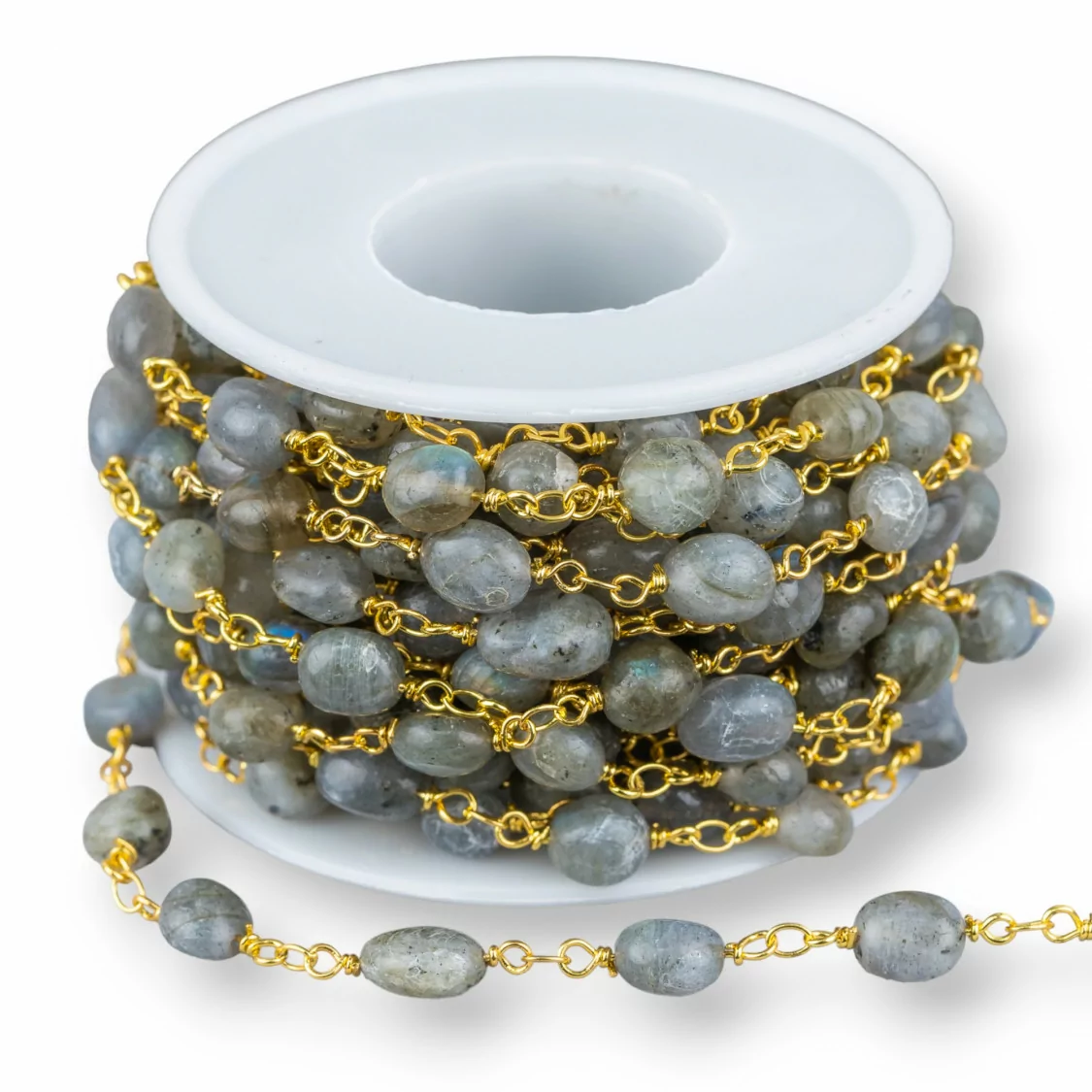 Catena Rosario Di Ottone Con Pietre Dure Sassi Burattati 5 Metri Dorato Labradorite-CATENE ROSARIO PERLINE | Worldofjewel.com