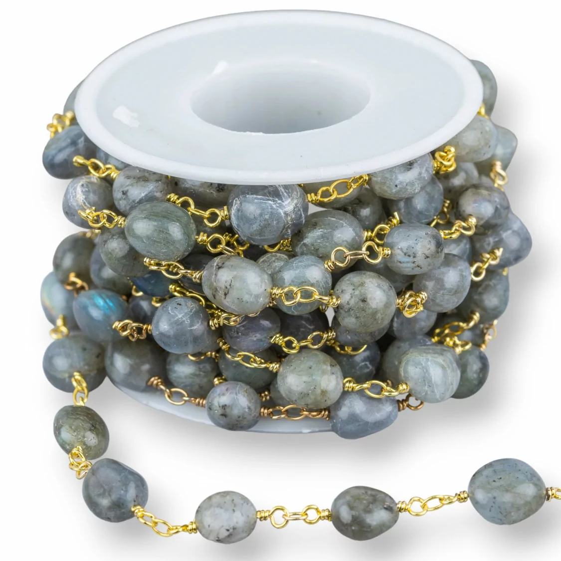 Catena Rosario Di Ottone Con Pietre Dure Sassi Burattati 5 Metri Dorato Labradorite Grande-CATENE ROSARIO PERLINE | Worldofjewel.com