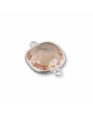 Connettore Componente Cabochon Incastonato Di Cristalli Quadrato 14mm Con 2 Anellini 10pz Rodiato Champagne- QUADRATO | Worldofjewel.com