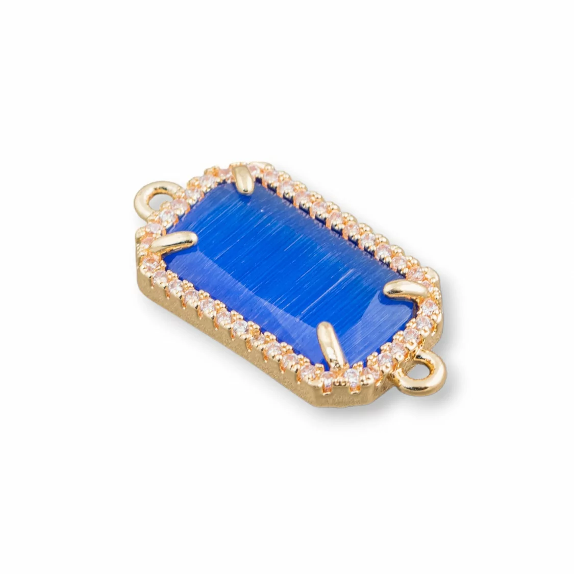 Connettore Componente Di Ottone Con Occhio Di Gatto Incastonati E Zircone Rettangolo 13x25mm 10pz Dorato Blu- RETTANGOLO MULTICRISTALLO | Worldofjewel.com