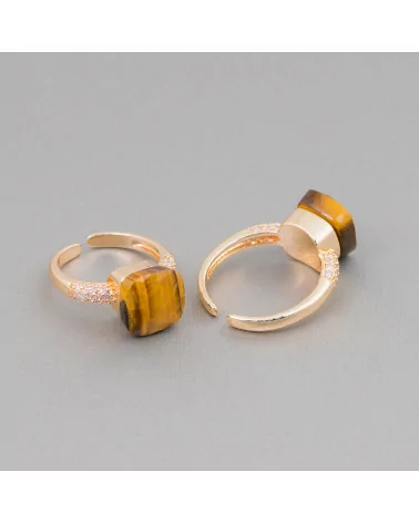 Anello Di Bronzo Con Occhio Di Gatto A Cuscinetto 10mm Con Zirconi Incastonato Occhio Di Tigre-ANELLI BRONZO E OCCHIO DI GATTO | Worldofjewel.com