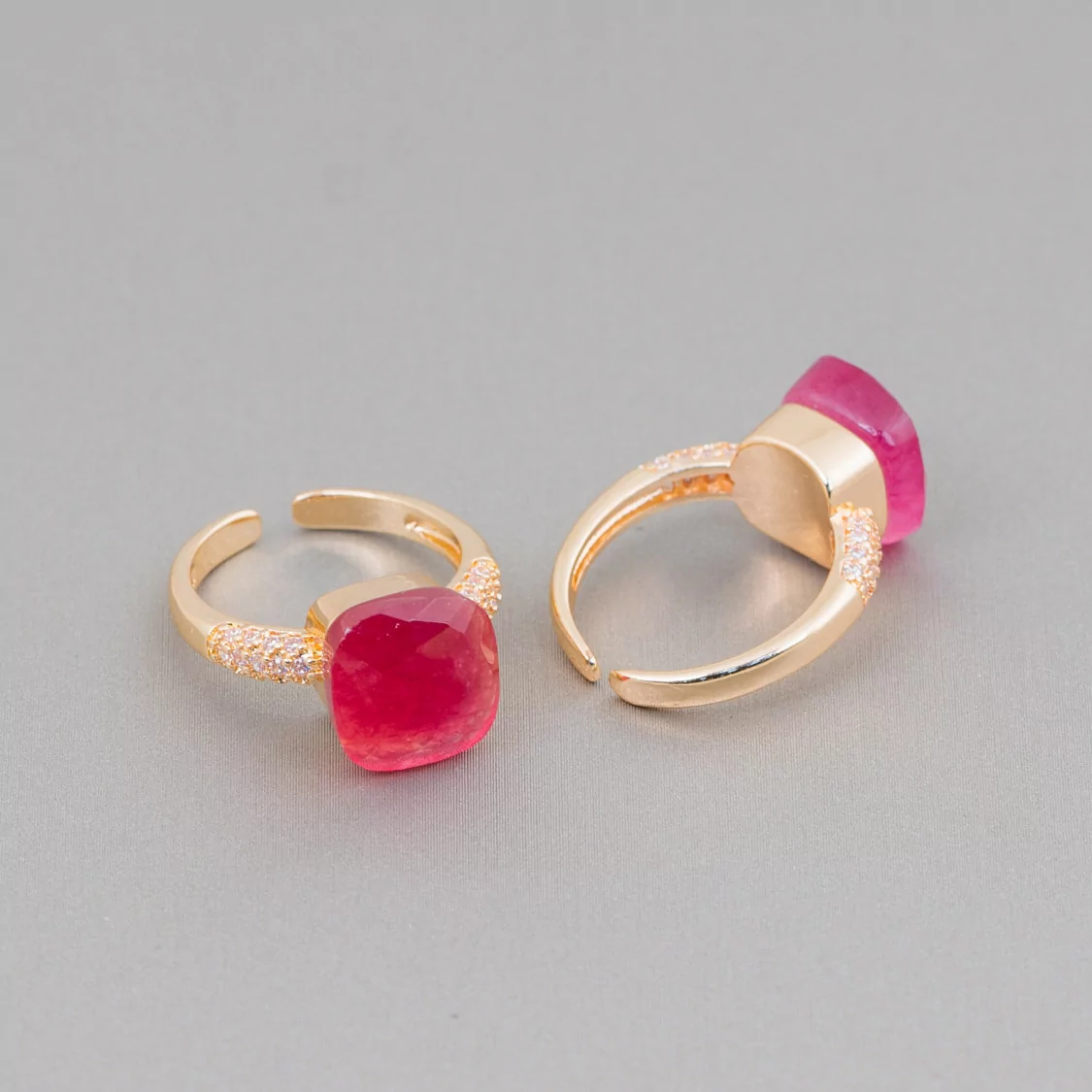 Anello Di Bronzo Con Occhio Di Gatto A Cuscinetto 10mm Con Zirconi Incastonato Rosso Trasparente-ANELLI BRONZO E OCCHIO DI GATTO | Worldofjewel.com