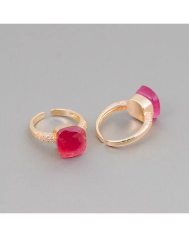 Anello Di Bronzo Con Occhio Di Gatto A Cuscinetto 10mm Con Zirconi Incastonato Rosso Trasparente-ANELLI BRONZO E OCCHIO DI GATTO | Worldofjewel.com