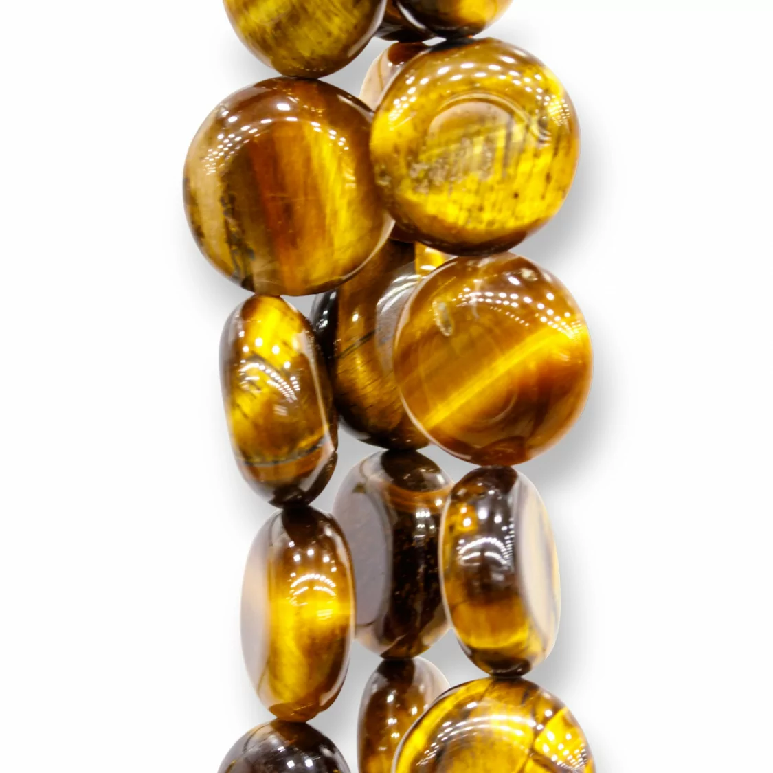 Occhio di Tigre Giallo Tondo Piatto Liscio 14mm-OCCHIO DI TIGRE GIALLO | Worldofjewel.com