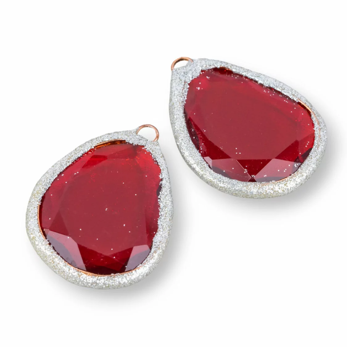 Connettore Componente Cabochon Di Cristallo Glitterato 1 Anellino Rodiato 23x28mm 6pz- MANGO | Worldofjewel.com