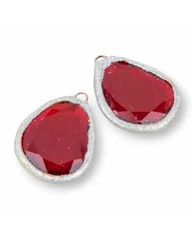 Connettore Componente Cabochon Di Cristallo Glitterato 1 Anellino Rodiato 23x28mm 6pz- MANGO | Worldofjewel.com