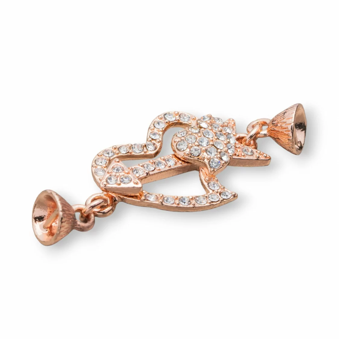 Chiusura Di Ottone A Calamita Con Strass Cuore 60x23mm Oro Rosa-CHIUSURE DI OTTONE E BRONZO | Worldofjewel.com