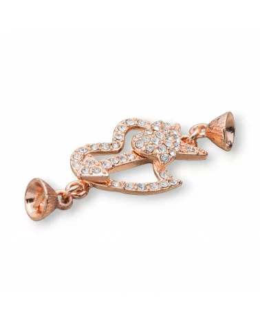 Chiusura Di Ottone A Calamita Con Strass Cuore 60x23mm Oro Rosa-CHIUSURE DI OTTONE E BRONZO | Worldofjewel.com