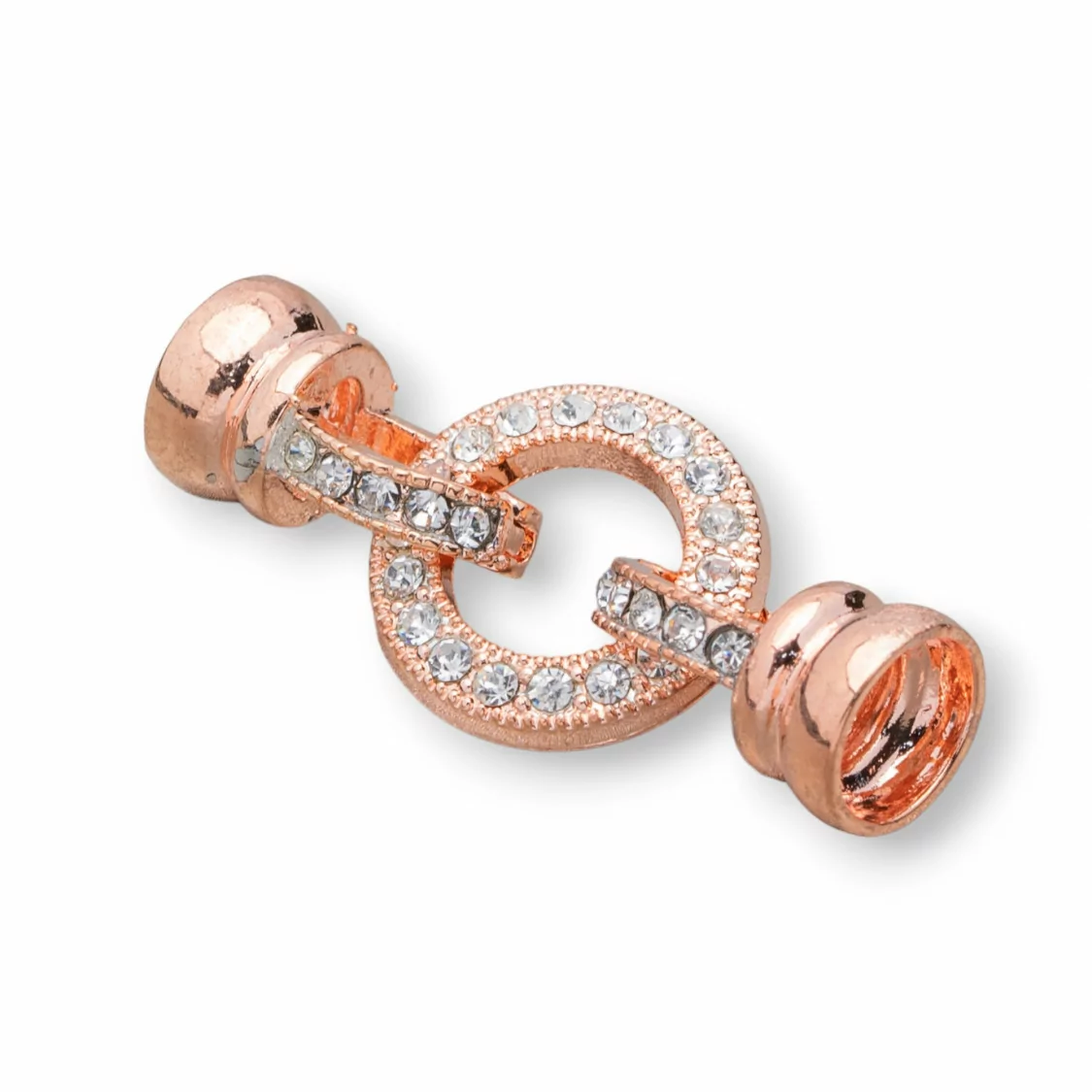 Chiusura di Ottone Con Strass E Coppette 18mm 8pz Oro Rosa-CHIUSURE DI OTTONE E BRONZO | Worldofjewel.com