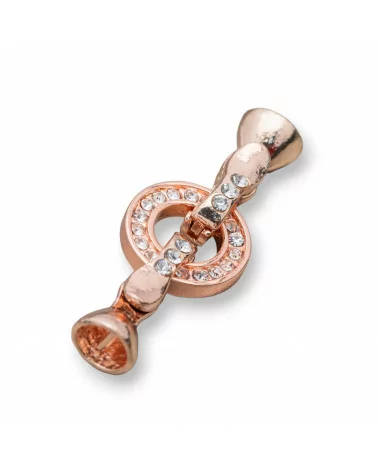 Chiusura di Ottone Con Strass E Coppette 20mm 8pz Oro Rosa-CHIUSURE DI OTTONE E BRONZO | Worldofjewel.com