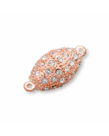 Chiusura Di Ottone Ovale Con Calamita Con Strass 12x20mm 14pz Oro Rosa-CHIUSURE DI OTTONE E BRONZO | Worldofjewel.com