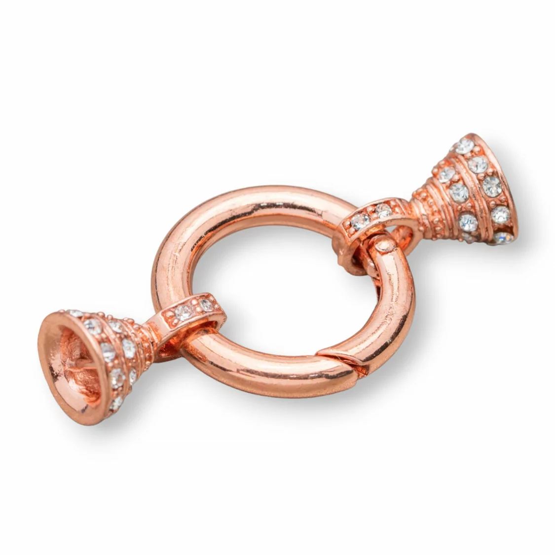 Chiusura Di Ottone Tondo Con Coppette e Strass 25mm 8pz Oro Rosa-CHIUSURE DI OTTONE E BRONZO | Worldofjewel.com