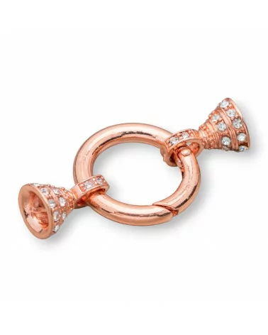 Chiusura Di Ottone Tondo Con Coppette e Strass 25mm 8pz Oro Rosa-CHIUSURE DI OTTONE E BRONZO | Worldofjewel.com