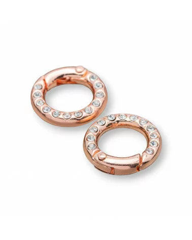 Chiusura Gancio di Ottone Tondo Con Strass 20mm 14pz Oro Rosa-CHIUSURE DI OTTONE E BRONZO | Worldofjewel.com