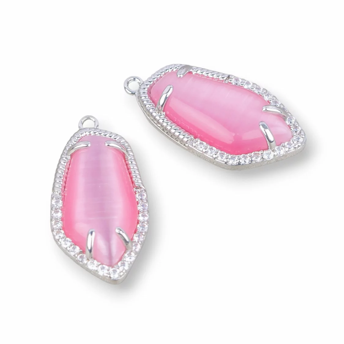 Connettore Componente Di Ottone Con Occhio Di Gatto Incastonati E Zirconi Irregolare 12x22mm 10pz Rodiato Rosa- IRREGOLARI | Worldofjewel.com