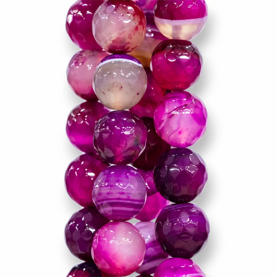 Agata Fucsia Striata Perlina Tonda Sfaccettata 12mm-AGATA FUCSIA | Worldofjewel.com