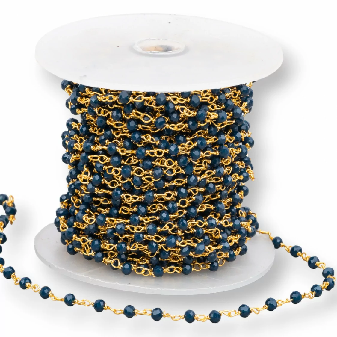 Catena Rosario Di Ottone Con Cristalli 15 Metri Dorato Blu Zaffiro-CATENE ROSARIO PERLINE | Worldofjewel.com