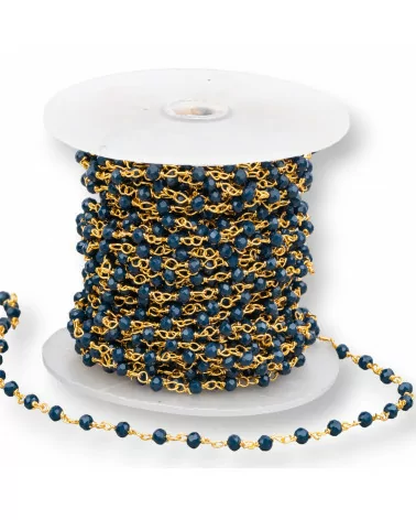 Catena Rosario Di Ottone Con Cristalli 15 Metri Dorato Blu Zaffiro-CATENE ROSARIO PERLINE | Worldofjewel.com