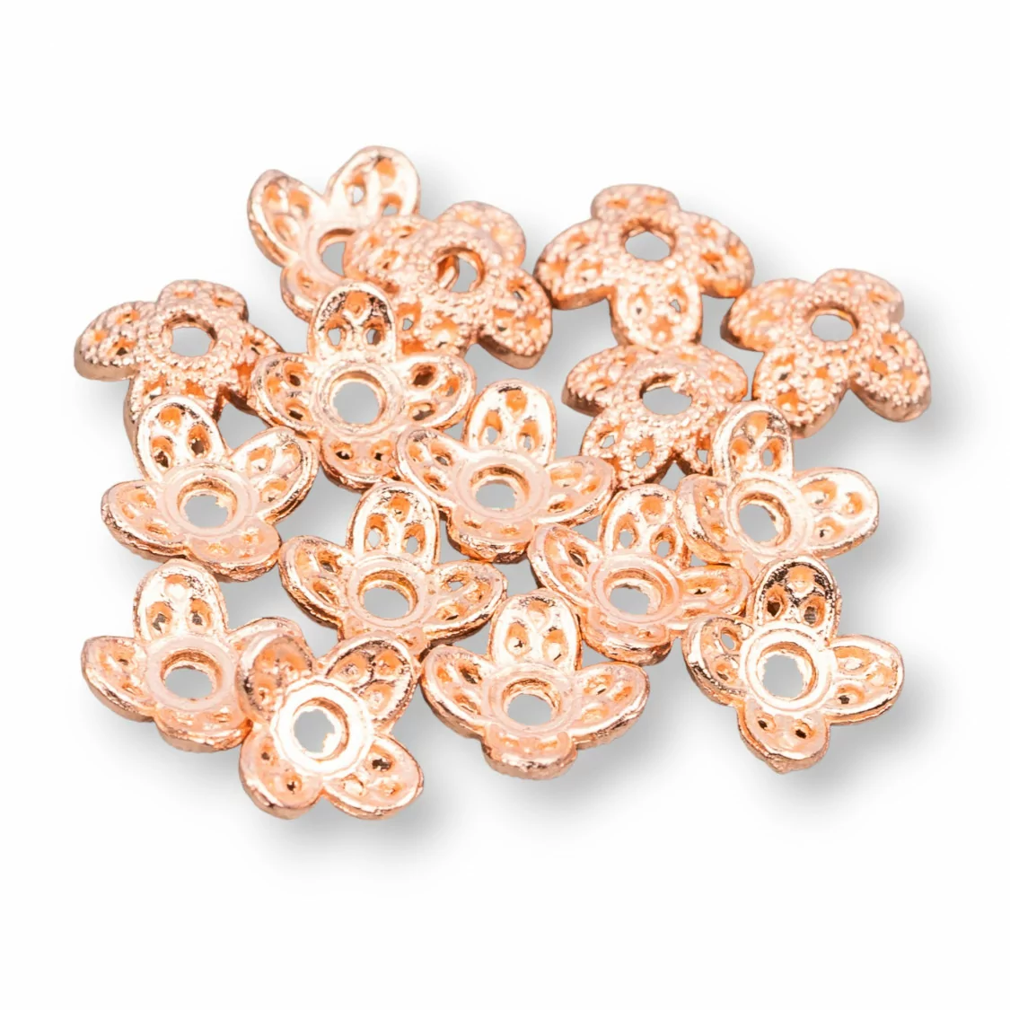 Coppette Di Ottone Fiore 4 Petali 6,5mm 80gr 400pz Oro Rosa-COPPETTE FORATE | Worldofjewel.com