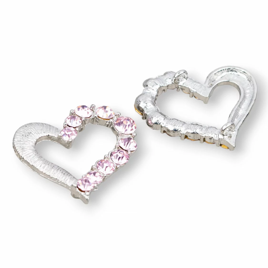 Distanziatore Di Ottone Con Strass Cuore Forato 30x26mm 15pz Rosa-CONNETTORI CON STRASS | Worldofjewel.com