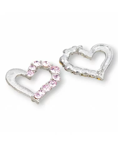 Distanziatore Di Ottone Con Strass Cuore Forato 30x26mm 15pz Rosa-CONNETTORI CON STRASS | Worldofjewel.com