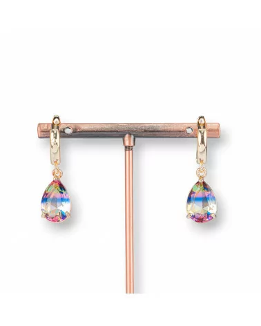 Orecchini A Monachella Chiusa Di Bronzo Con Rettangolo Di Cristalli Rainbow Goccia 10x30mm Arcobaleno-BRONZO CRYSTAL | Worldofjewel.com