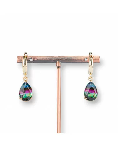 Orecchini A Monachella Chiusa Di Bronzo Con Rettangolo Di Cristalli Rainbow Goccia 10x30mm Blu Viola Verde-BRONZO CRYSTAL | Worldofjewel.com