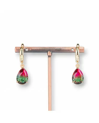 Orecchini A Monachella Chiusa Di Bronzo Con Rettangolo Di Cristalli Rainbow Goccia 10x30mm Rosso Verde-BRONZO CRYSTAL | Worldofjewel.com