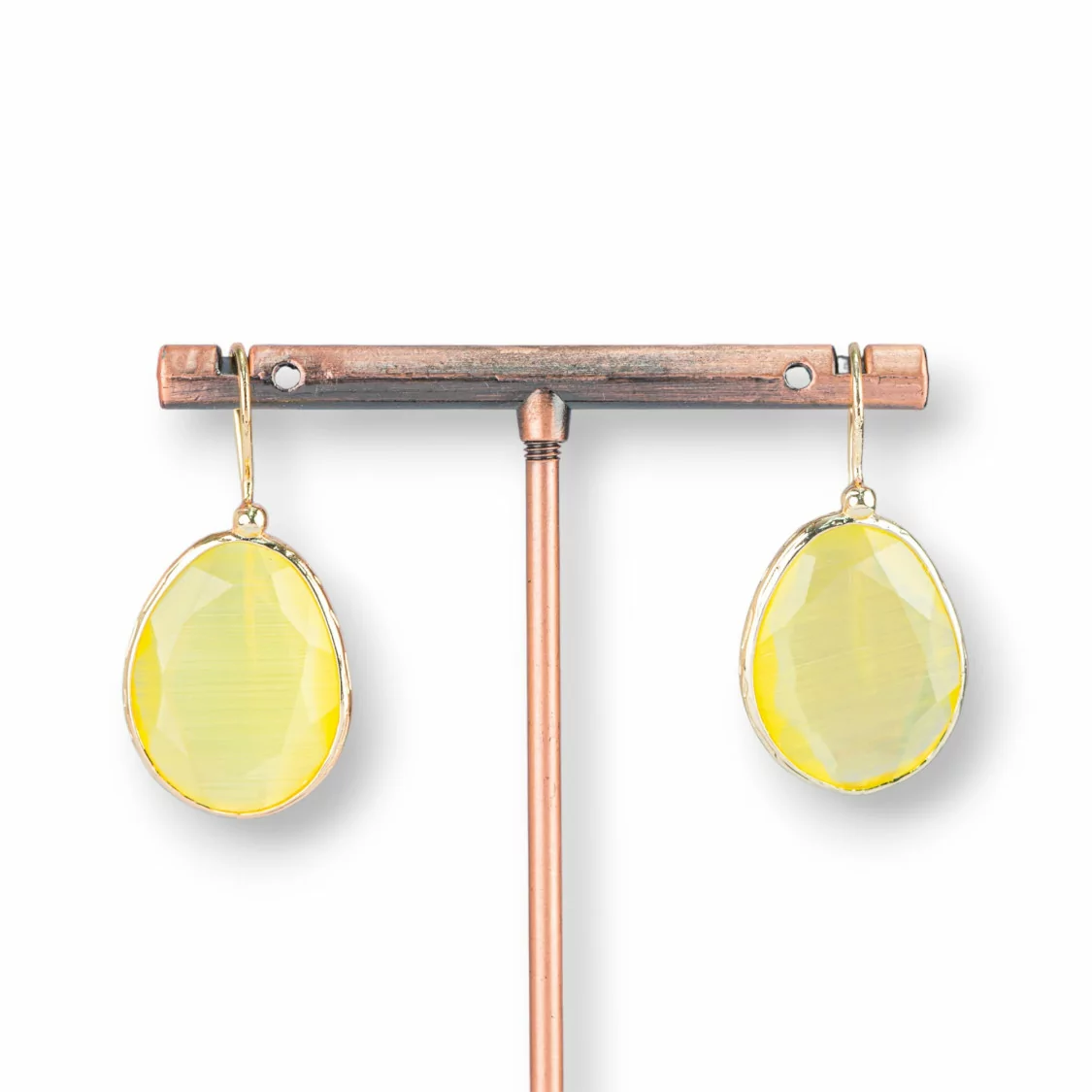 Orecchini A Monachella Di Bronzo Con Occhio Di Gatto Mango Bordato 14x30mm Dorato 1 Paio Giallo-ORECCHINI HOT PICKS | Worldofjewel.com