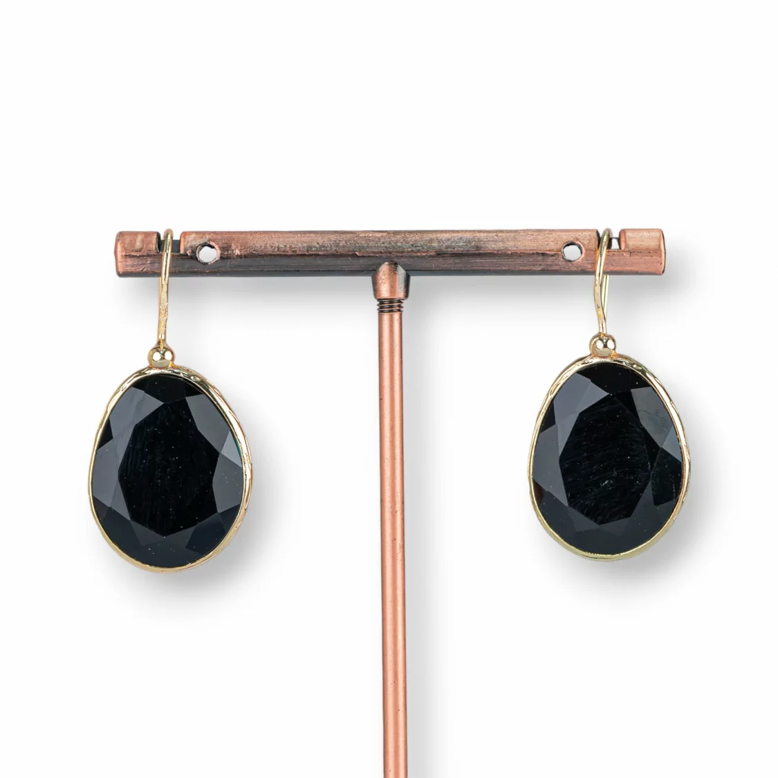 Orecchini A Monachella Di Bronzo Con Occhio Di Gatto Mango Bordato 18x36mm Dorato 1 Paio Nero-ORECCHINI HOT PICKS | Worldofjewel.com