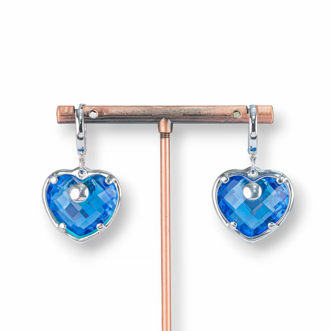 Orecchini Perno Di Argento 925 Con Zirconi CZ A Cuore Blu 23x38mm-ARGENTO 925 DESIGN ITALY | Worldofjewel.com