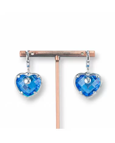 Orecchini Perno Di Argento 925 Con Zirconi CZ A Cuore Blu 23x38mm-ARGENTO 925 DESIGN ITALY | Worldofjewel.com