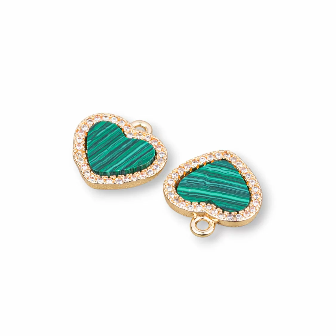 Connettore Componente Di Bronzo Con Pietre Dure E Zirconi Cuore Piatto 14mm 6pz Pasta Di Malachite- CUORE | Worldofjewel.com