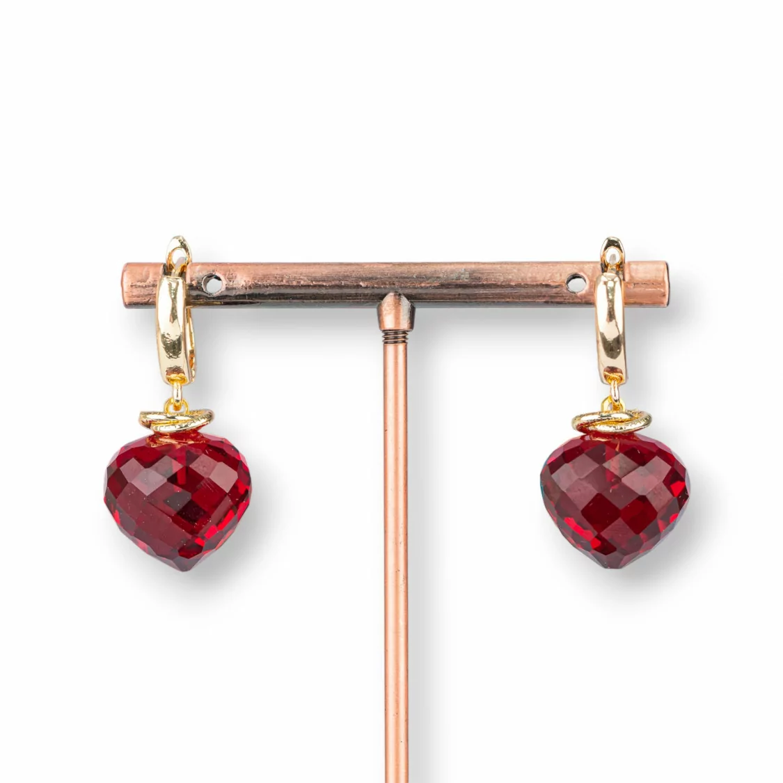 Orecchini A Perno Di Bronzo Con Cabochon Goccia Di Cristallo 17x34mm Rosso Ruby-BRONZO CRYSTAL | Worldofjewel.com