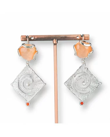 Orecchini Di Bronzo A Monachella Con Occhio Di Gatto E Pendente Di Zama 30x60mm Arancio Rombo-BRONZO CRYSTAL | Worldofjewel.com