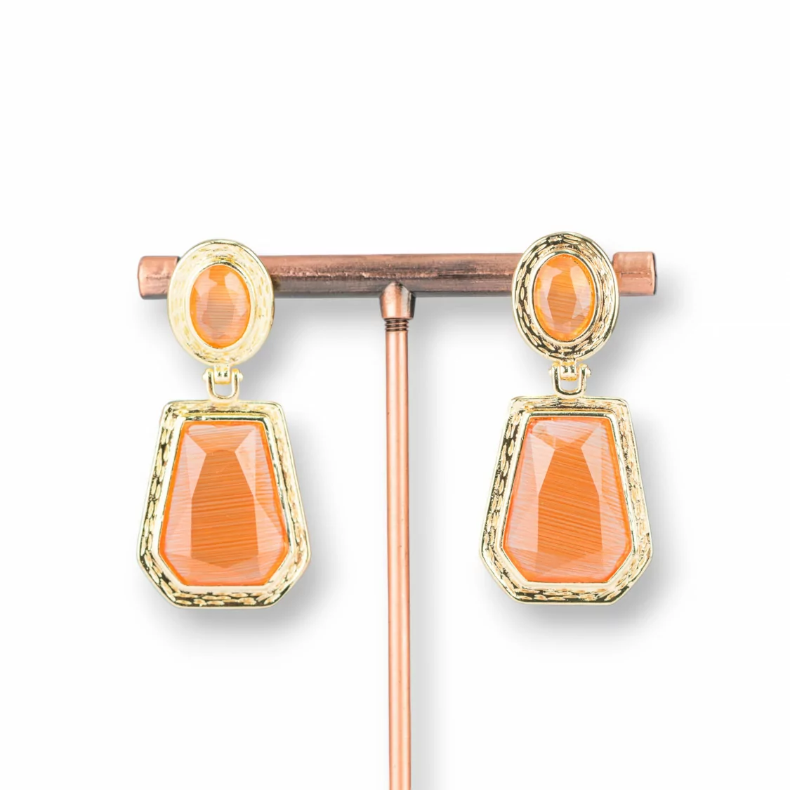 Orecchini Perno Di Bronzo Con Pendenti Di Occhio Di Gatto 20x42mm Dorato Arancio-BRONZO CRYSTAL | Worldofjewel.com