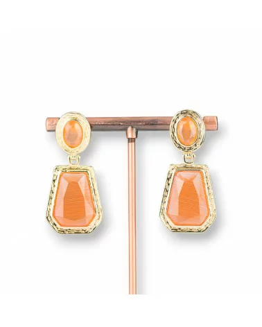 Orecchini Perno Di Bronzo Con Pendenti Di Occhio Di Gatto 20x42mm Dorato Arancio-BRONZO CRYSTAL | Worldofjewel.com