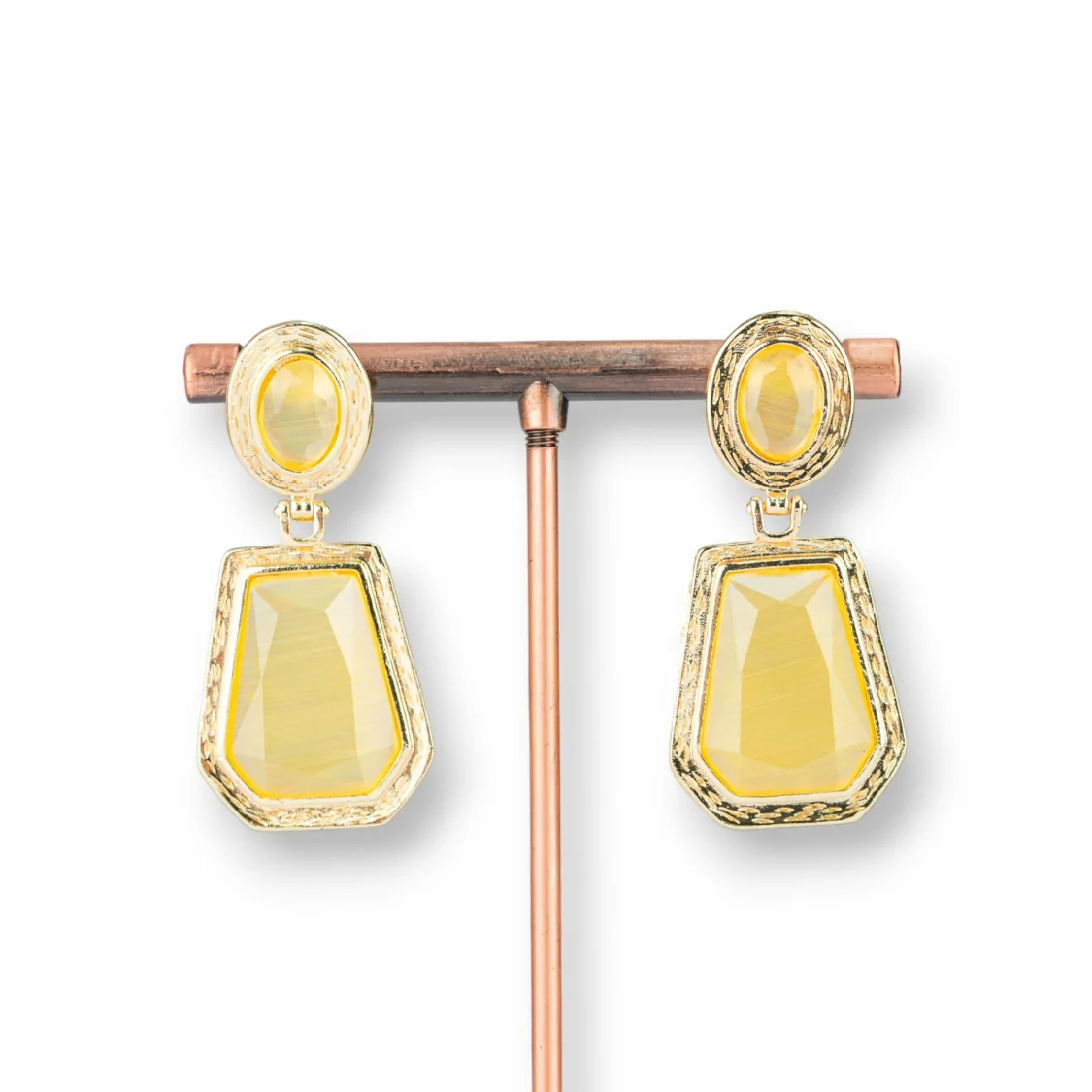 Orecchini Perno Di Bronzo Con Pendenti Di Occhio Di Gatto 20x42mm Dorato Giallo-BRONZO CRYSTAL | Worldofjewel.com