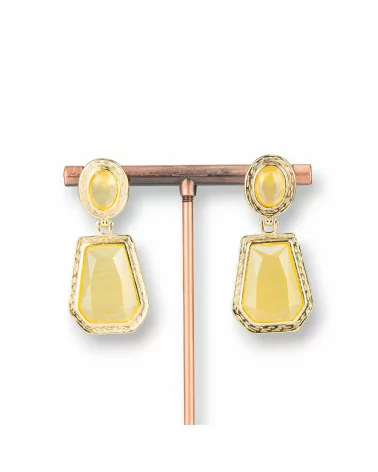 Orecchini Perno Di Bronzo Con Pendenti Di Occhio Di Gatto 20x42mm Dorato Giallo-BRONZO CRYSTAL | Worldofjewel.com