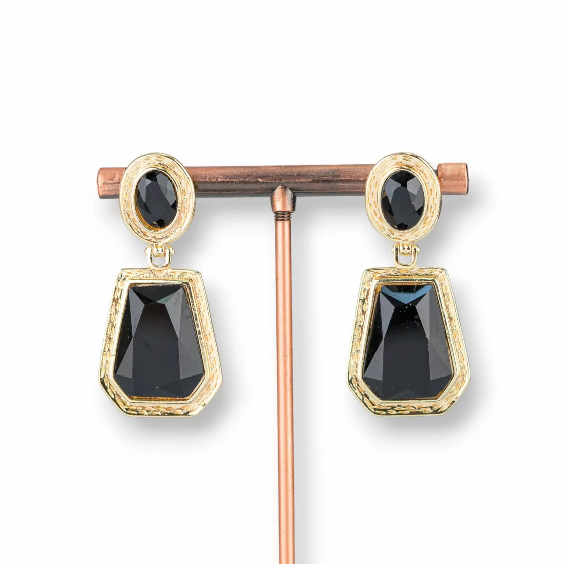 Orecchini Perno Di Bronzo Con Pendenti Di Occhio Di Gatto 20x42mm Dorato Nero-BRONZO CRYSTAL | Worldofjewel.com