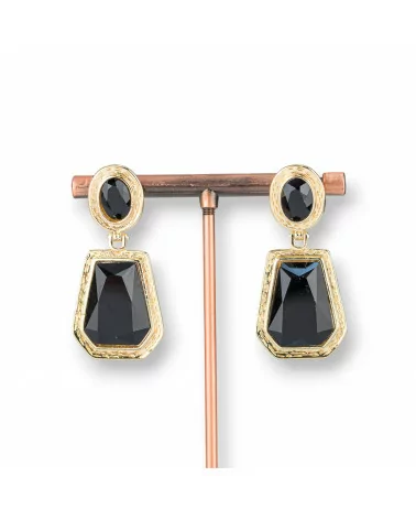 Orecchini Perno Di Bronzo Con Pendenti Di Occhio Di Gatto 20x42mm Dorato Nero-BRONZO CRYSTAL | Worldofjewel.com