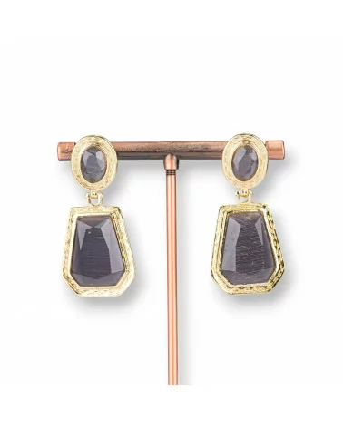 Orecchini Perno Di Bronzo Con Pendenti Di Occhio Di Gatto 20x42mm Dorato Viola-BRONZO CRYSTAL | Worldofjewel.com