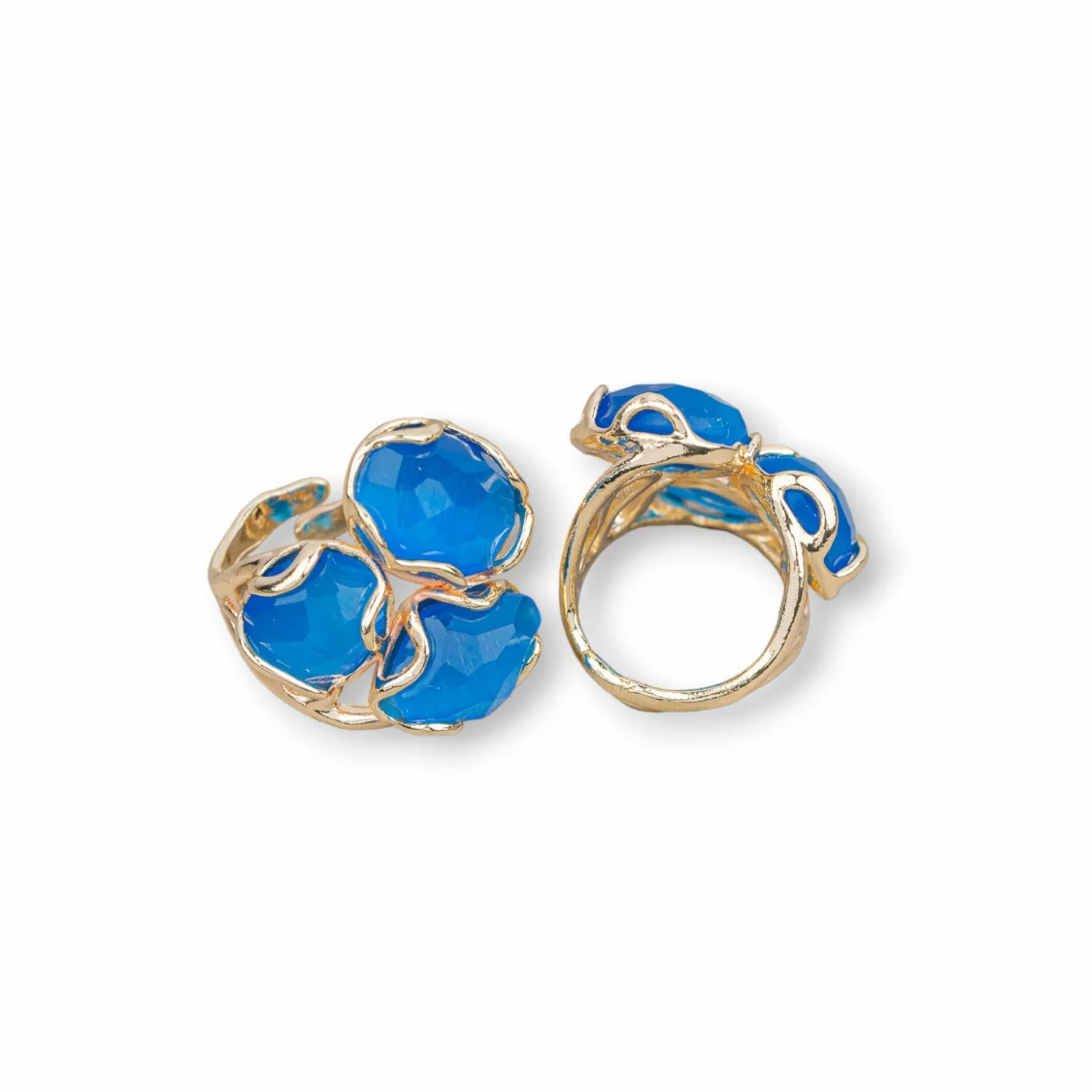 Anello Di Bronzo Collezione AURORA 25x27mm Con Occhio Di Gatto Misura Regolabile Dorato Blu Chiaro-ANELLI BRONZO CON PIETRE INCASTONATE | Worldofjewel.com