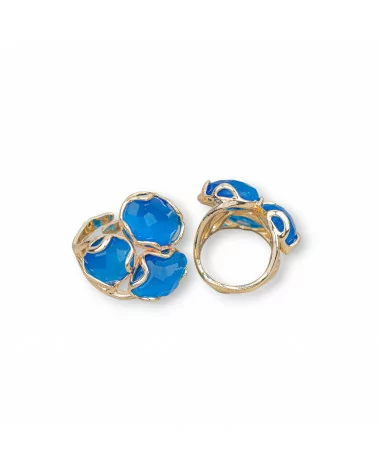 Anello Di Bronzo Collezione AURORA 25x27mm Con Occhio Di Gatto Misura Regolabile Dorato Blu-ANELLI BRONZO E OCCHIO DI GATTO | Worldofjewel.com