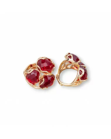 Anello Di Bronzo Collezione AURORA 25x27mm Con Occhio Di Gatto Misura Regolabile Dorato Rosso Ruby-ANELLI BRONZO CON PIETRE INCASTONATE | Worldofjewel.com